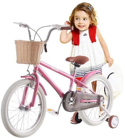 Girls Bike with Stabilisers/Kickstand Pink Kids Road Bike with Basket and Rear Rack 12 14 16 18 20 22Inch Wheels Girls Bicycle Children Bicycle Bike for 5-13 Years Old Kids (14Inch)