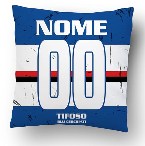 Cuscino Personalizzato idea regalo Tifoso Interista milanista napoletano Personalizzato con Nome e Numero realizzato in poliestere misura 40x40CM SFODERABILE (Tifoso Sampdoria, Grafica Classic 40x40)