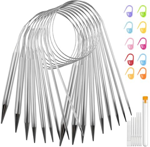 9 pcs Circular Knitting Needles 80cm, 2.5/3/4/5/6/7/8/9/10 mm Round Knitting Needles Set with Big Eye Needle & Stitch Marker, Stainless Steel Circle Knitting Needle for Knitting Socks, Scarves, Hats