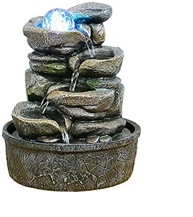 Tabletop Fountain Tabletop Fountain Rock Falls Innenwasserfall Feature - beruhigende und entspannende Wasserschall - Stufe Desktop -Wasser -Feature （9,8 Zoll） Desktop Fountains (Farbe: Messing)