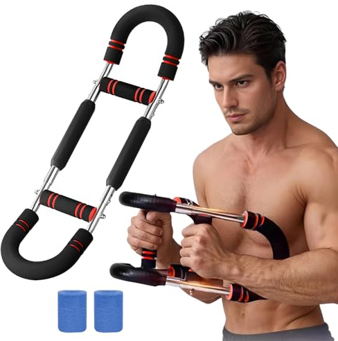Multifunctional U-Shape Adjustable Twister Arm Trainer, Detachable Workout Power Twister, Arm Exercise Equipment, Home Chest Expander, Portable Spring Resistance, with 2 Wrist Guards (40 kg Red)