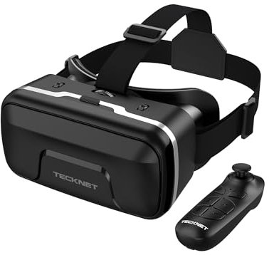 TECKNET VR Brille für Handys mit Griff, 3D Virtual Reality-Brille mit HD 110° FOV, Anti-Blaulicht & einstellbaren Gängen, Komfortables VR-Glasses für iPhones, Samsung Smartphones 4.7-7.2(Schwarz)
