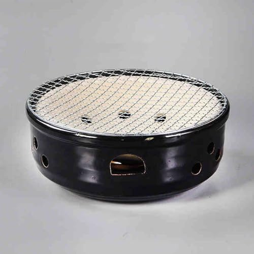 forno a carbone di argilla, Stufa a carbone da tavolo in ceramica giapponese for barbecue e tè, da esterno, nera e bianca, 27x11 cm(Black)