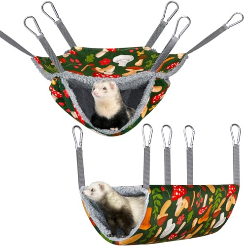 Hedgeink 2 Pcs Ferret Rat Hammock Set for Cage, Washable Guinea Pig Hideout Bed with Soft Tunnel Toys, Small Animal Accessories for Ferrets, Rats, Hamsters, Hedgehogs & Sugar Gliders