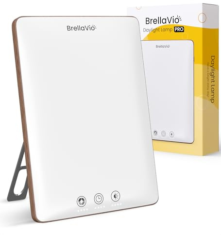 BrellaVio Tageslichtlampe PRO 12.000 Lux - Mit Tasche - UV-freie LED Tageslicht Simulation Lampe - Tageslichtleuchte für Zuhause/Büro/Schreibtisch (Holzfarbe)
