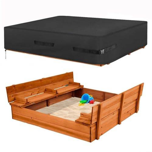 Sandkastenabdeckung, 600D wasserdichte Sandkastenabdeckung, Quadratische Sandkastenabdeckung, Robuste Outdoor-Abdeckung für Schützt Sandkasten und Spielzeug,Schwarz,155X155X20cm