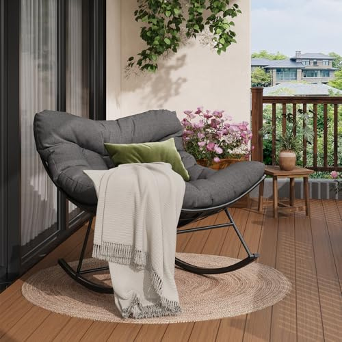 GarveeHome Schaukelstuhl Oversized, Schaukelsessel mit dickem Kissen & Metallrahmen, Relaxsessel für Poolside, Garten und Hinterhof, Tragfähigkeit