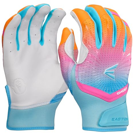 Easton | Ghost Ethos Fastpitch Softball Batting Gloves | Rainbow Sherbert - Light Blue/Pink/Orange | Women's Medium