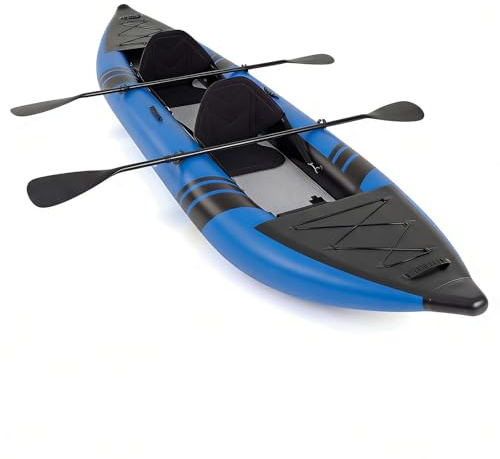 HOMASIS Kayak Gonfiabile 2 Posti in PVC, Canoa Gonfiabile con 2 Pagaie Regolabili, Borsa per il Trasporto, Pompa a Mano e Kit di Riparazione, Gommone Mare per Adulti, 382 x 94 x 40 cm (Blu)