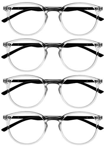 OPULIZE Met Lesebrille 4er Pack Schlank Runder Rahmen Federscharniere Kratzfest Transparent Schwarze Bügel Herren Damen RRRR60-C +2.00