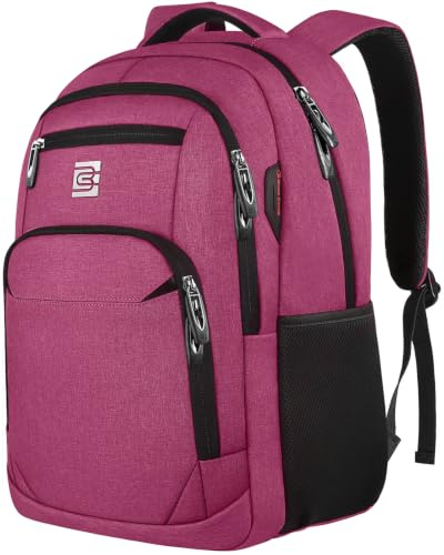 marcello Laptop Backpack with USB Charging&Headphone Port,Anti-Theft Business Backpack with Padded Shoulder Strap, Computer Rucksack for School/Work/Travel (Rose, 18 inch)