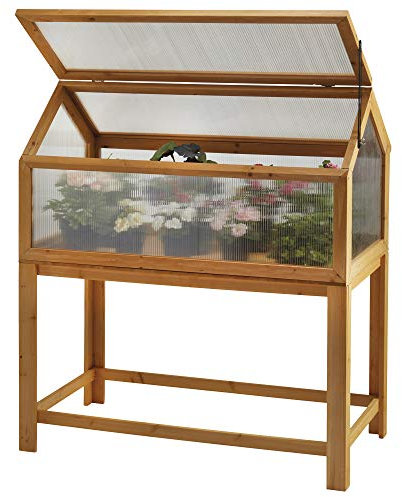 Garden Grow Raised Wooden Cold Frame, Greenhouse, Polycarbonate Storage for Garden Vegetables & Plants