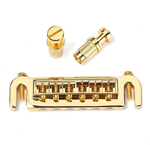 Alnicov Roller Bridge Sattel Saitenhalter Combo verstellbare Wraparound Bridge für Les Paul LP Style E-Gitarre Gold