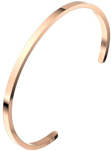 THIORA Armreif Damen & Herren | Premium Edelstahl Armband | Unisex Armschmuck | Flexible Größe | Geschenk (Ohne Gravur - Rosegold)