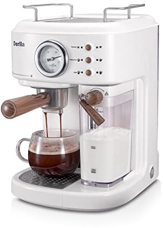 Derlla Retro-Kaffeemaschine, Espresso-Siebträgermaschine - 20 Bar, Espressomaschine, Cappuccino, Latte Macchiato, Abnehmbares Tropfgitter Aus Edelstahl, Spülmaschinenfeste Tropfschale. (Off-white)