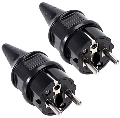 GUNGY Prise Electrique Male Fiche Electrique 250V 16A Prises Males pour Câble 6-16mm Protection IP44 Adaptée à Intérieur Fiches de Rechange Noir 2 Pièces