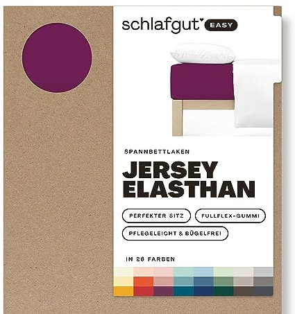 Schlafgut Easy Jersey Elasthan Spannbettlaken 180x200 bis 200x220 Purple Deep, Spannbetttuch aus superweicher Baumwolle mit Elasthan