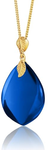 Amber by Mazukna Pendentif en ambre bleu de la Baltique naturelle pour femme - Collier en forme de goutte avec chaîne en argent sterling plaqué or - Cadeau léger de 45,7 cm pour le quotidien, Moyen