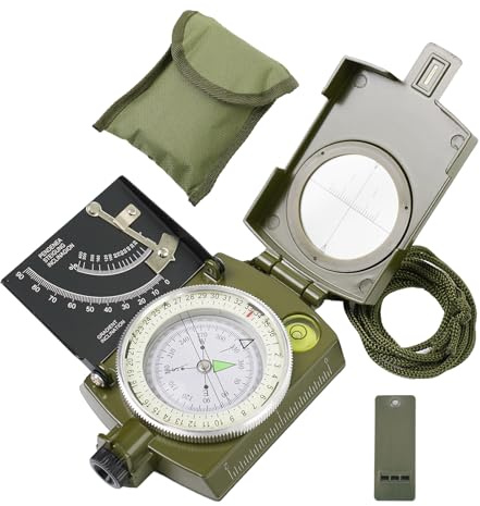 Boussole de navigation extérieure en métal avec échelle fluorescente, cliniomètre, niveau, échelle métrique et sifflet, boussole étanche multifonction pour course d'orientation pour la randonnée