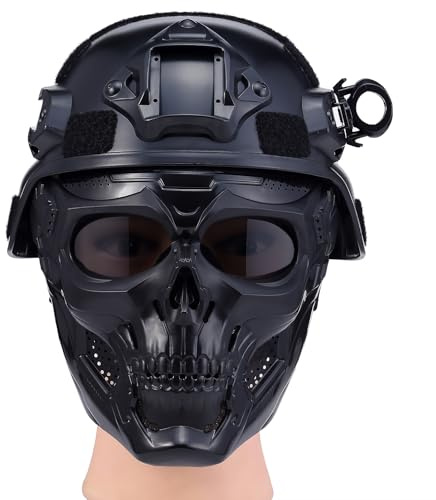 Airsoft Tactical Helmet, Full Face Mask for Men, Paintball Helmet, Military-Style with NVG Mount and Side Rails, Adjustable Strap - Complete Tactical Gear for Cosplay and Movie Props (SkullGrey)
