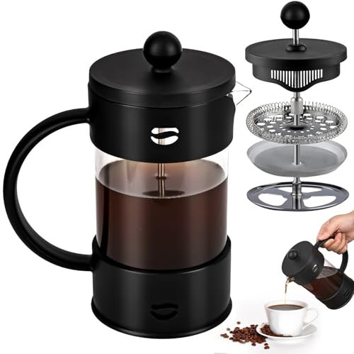 YYTECH Cafetière à piston française avec capacité de 600 ml/3 à 4 tasses à double paroi isolée en verre borosilicate résistant à la chaleur Petite presse à café moulu parfaite pour les amateurs de