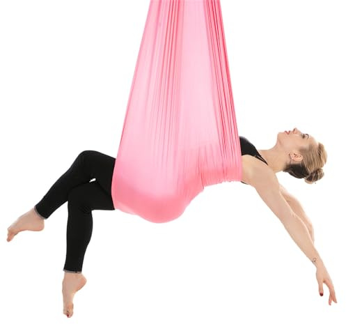 Wuyangcun Stretch Aerial Yoga Hammock 280x100cm/110.24x39.37in Seamless Nylon Swing Load 1984lb for Home Studio (Pink)
