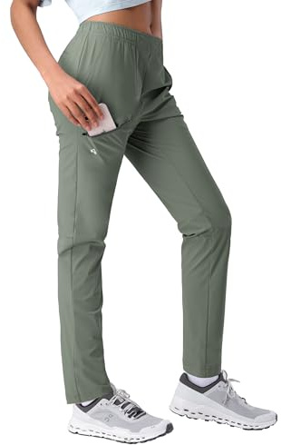 Pioneer Camp Pantaloni da jogging da donna, leggeri, per il tempo libero, traspiranti, ad asciugatura rapida, pantaloni sportivi UPF50+ con 3 tasche, verde militare, S