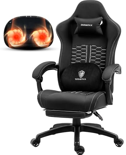Dowinx Gaming Stuhl mit Heizmassage & Fußstütze, Großer Ergonomischer Bürostuhl mit Lordosenstütze und Taschenfederkissen, 160kg Belastbarkeit, Schreibtischstuhl für Erwachsene