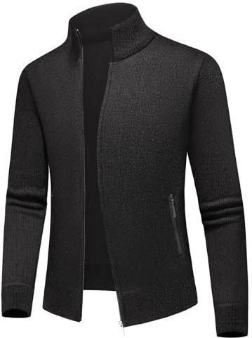 KUDMOL Cardigan Gilet Homme Zippé pour Hiver Chaud Col Montant Pull Veste en Maille Chandail Chaud Slim Fit Épais Tricot Polaire(Noir,L)