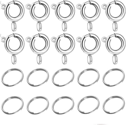 COYUN 20 Pezzi in Argento Catena Chiusura a Molla, Chiusura ad Anello a Molla, Chiusura per Collane, Fibbia a Molla con Anelli di Piegatura Aperti per Bracciali Collana Catena di Estensione