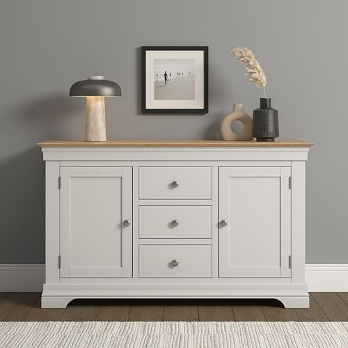 Seconique Bordeaux 2 Door 3 Drawer Sideboard in Ivory/Oak