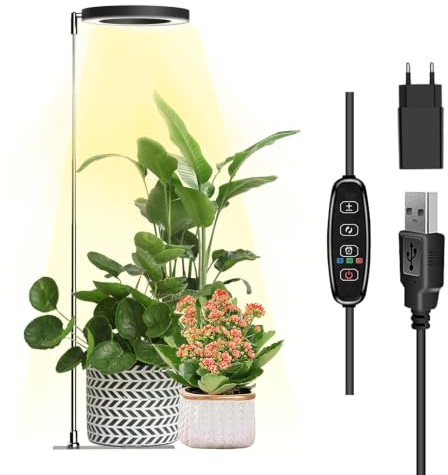 IMVSINCERE Lampes de Culture pour Plantes d'Intérieur, Lampe Plante Spectre Complet, Hauteur Réglable avec base,Minuterie Automatique 3/9/12H,10 Niveaux de Luminosité,160MM,72LEDS,Noir