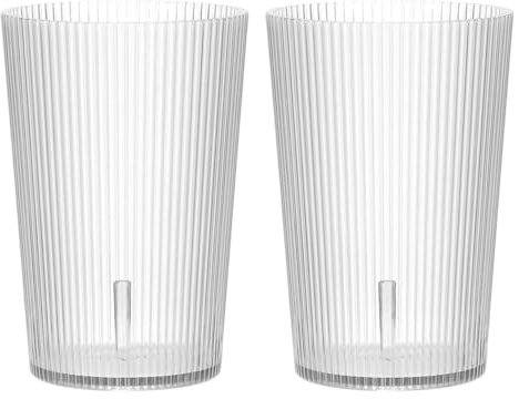 QUARKZMAN Bicchieri Da Bere In Plastica Trasparente Riutilizzabili, Set Di Bicchieri Da Bere Rigati Da 7.4oz Bicchiere D'Acqua In Plastica Infrangibile Impilabile (Trasparente, 2Pezzi)
