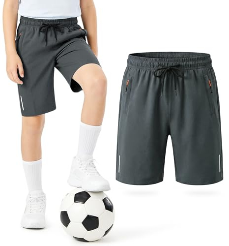 Tokeya Pantalones Cortos Niño Secado Rápido Pantalón Corto 12-13 Años, Gris