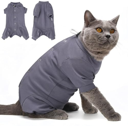 HEYWEAN Tutina Gatto Post Operatorio Body per Gatto Pigiama Manica Lunga Post Intervento Tuta Gattos Sterilizzato Body Chirurgico Gatto Vestito Medica Alternative al Collare