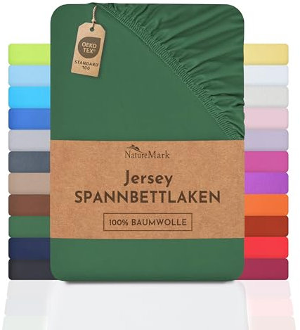 NatureMark Jersey Spannbettlaken, Spannbetttuch 100% Baumwolle in vielen Größen und Farben MARKENQUALITÄT ÖKOTEX Standard 100 | 120x200 cm - dunkel grün