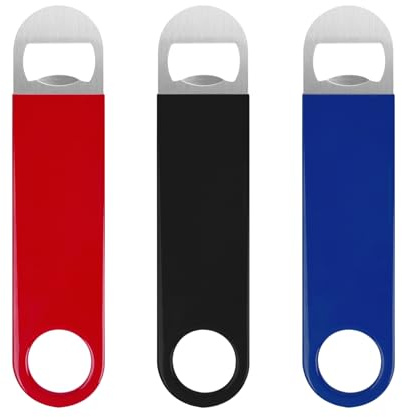 KTOJOY 3 Pack Bottle Openers,Beer Bottle Openers, Speed Openers, Stainless Steel Flat Bottle Opener with Exquisite Packaging, for Kitchen, Bar or Restaurant 7 inches Red, Black, Blue