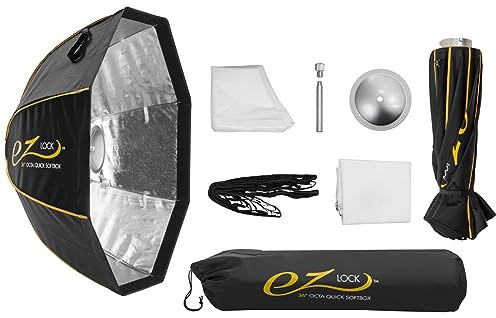 Glow EZ Lock 36 Octa Small Quick Softbox, Eight-Sided Parabolic Softbox Opens Up and Closes Down Easily, this Bowens Mount Softbox with Quick Speedring Swap is an Ideal Speedlight Soft box
