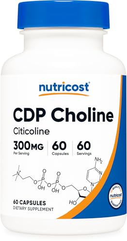 Nutricost CDP Choline (Citicoline) 300 mg, 60 gélules végétariennes - Sans OGM, végétalien, sans gluten