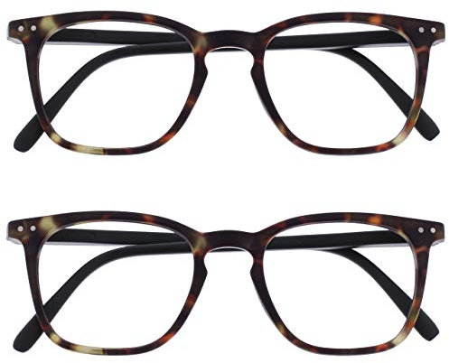 OPULIZE Bex Reading Glasses 2 Pack Large Square Cool Designer Frame Spring Hinges Scratch Resistant Matt Brown Tortoiseshell Mens Womens RR64-2 +2.50
