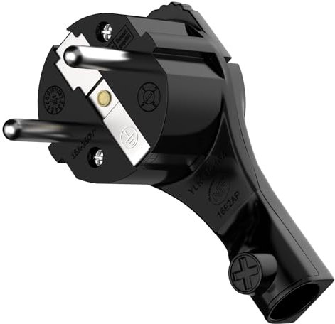 RedStar24 Schutzkontakt-Winkelstecker 250V, 16A, Flachstecker mit Klappgriff & Knickschutz, 8 mm Höhe, für Kabel bis 3x1,5 mm², CEE 7/7, Schuko-Winkelstecker extraflach mit Bügel, Schwarz