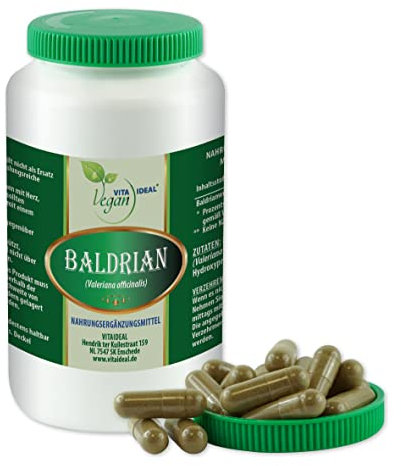 VITA IDEAL Vegan® Baldrian Wurzel 90 Kapseln - Valeriana officinalis - Tagesportion 1000mg Baldrianwurzel reines Pulver. Natürlich, pflanzlich und ohne Zusatzstoffe, original von VITAIDEAL.