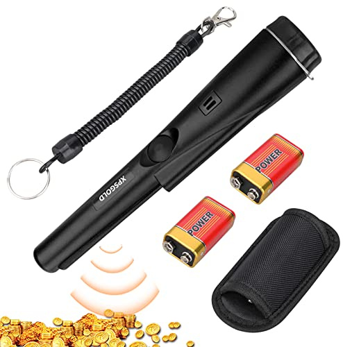 XPSGOLD Metal Detector Pinpointing,Waterproof Pinpointer 360 Degree Search Gold&Treasure Finder with Belt Holster &LED Indicator& Buzzer Vibration, for Adults and Kids(Black)