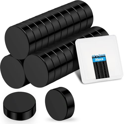 Wzone 10×2mm Magneti Neodimio, 30 Pezzi Piccoli, Potenti, Nero per Billboard, Foto e Ufficio
