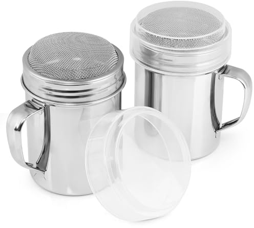 Accmor Powdered Sugar Shaker Duster, Cinnamon Shaker Flour Shaker Sifter, Fine Mesh Stainless Steel Dredge for Sugar Flour Cocoa Coffee Bar, 10 Ounce, 2 Pack