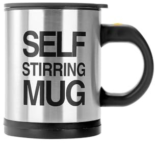 Avilia Tazza per Tè o Caffè Automescolante con Tappo - Tazza Auto Mescolante con Pulsante, in Acciaio Inox e Plastica, ‎13.5x9.5x13cm, 350ml, Nero e Argento