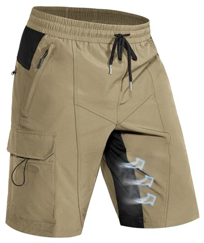 Hiauspor Pantaloni corti da trekking da uomo, per mountain bike, leggeri e ad asciugatura rapida, con 5 tasche, da uomo, per escursioni, trekking, estivi, mountain bike, lavoro, sport, Khaki020, M