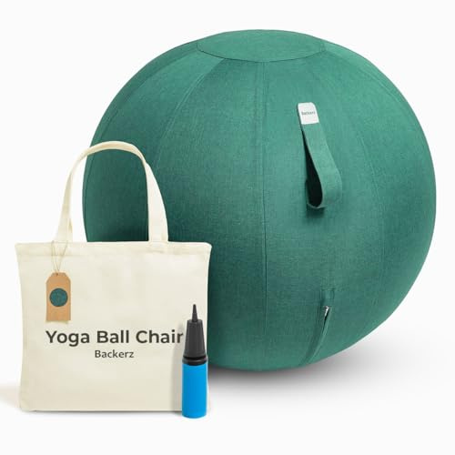 Backerz Ballon siège Ergonomique, pour Le Cabinet et Le Bureau à Domicile, en Tissu Durable, pour la Gymnastique, avec Support de Balle, Housse en Lin Lavable, 65 cm, Vert