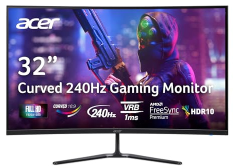 acer Nitro 31.5 Inch FHD 1920 x 1080 1500R Curved PC Gaming Monitor | AMD FreeSync Premium | 240Hz Refresh | 1ms VRB | VESA Mountable | HDR10 | One Display Port 1.4 & Two HDMI 2.0 | ED320Q X2bmiipx