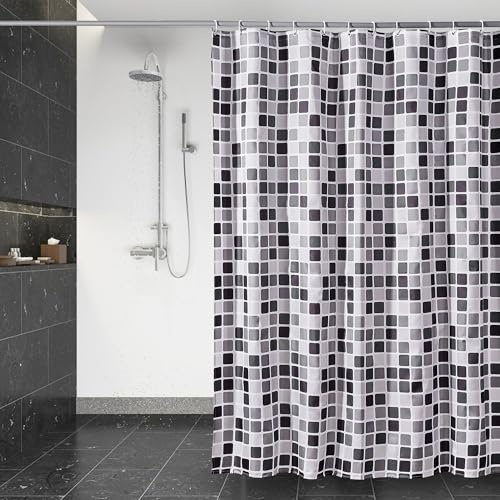 DUFU Tenda da Doccia Asciugatura Rapida Lavabile Impermeabile in Poliestere per Vasca da Bagno con 12 Ganci, Mosaico 180 x 200 cm